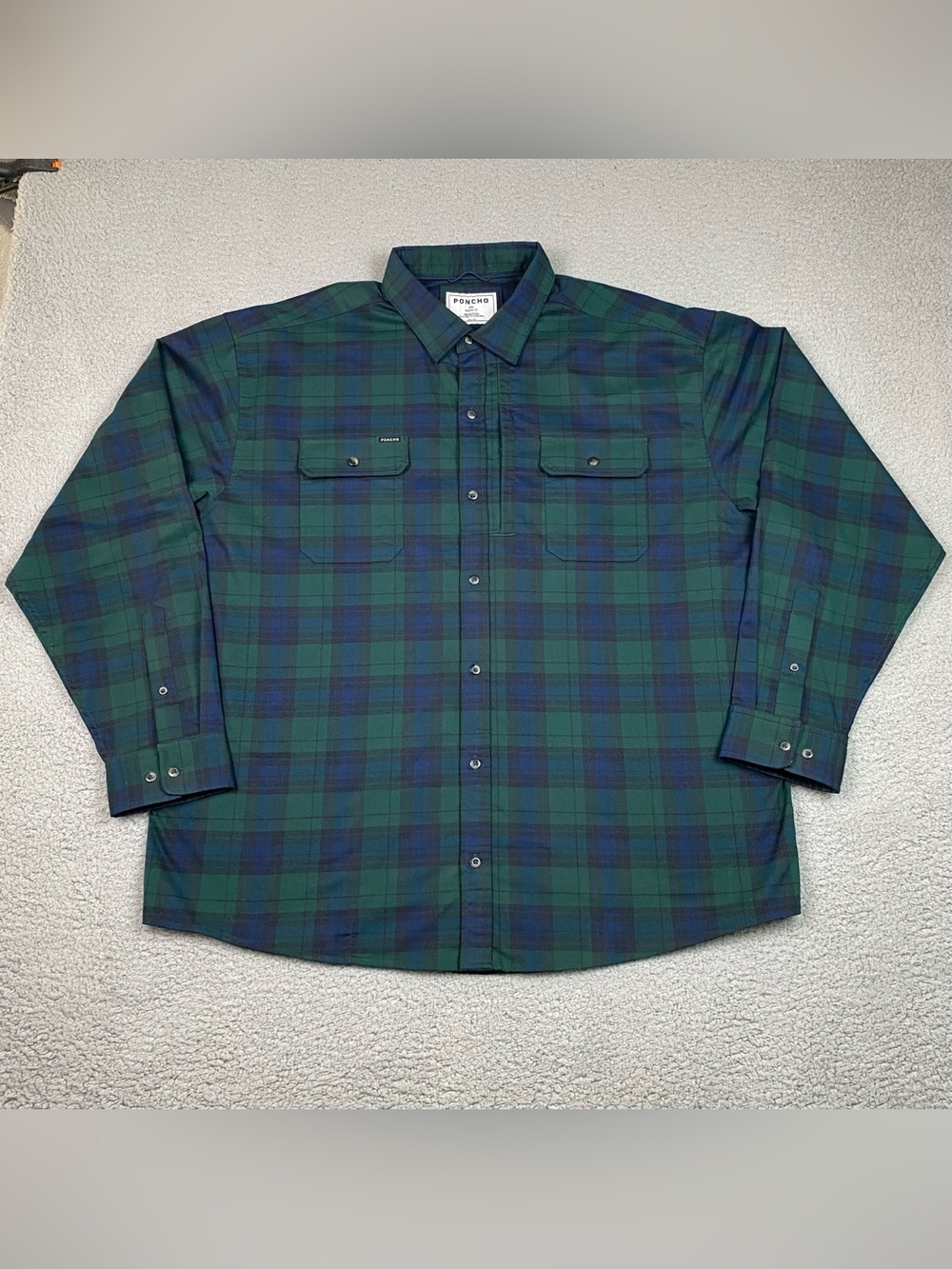 Poncho Flannel Shirt Men's Size XXL Green Plaid Long Sleeve Outdoor Regular Fit